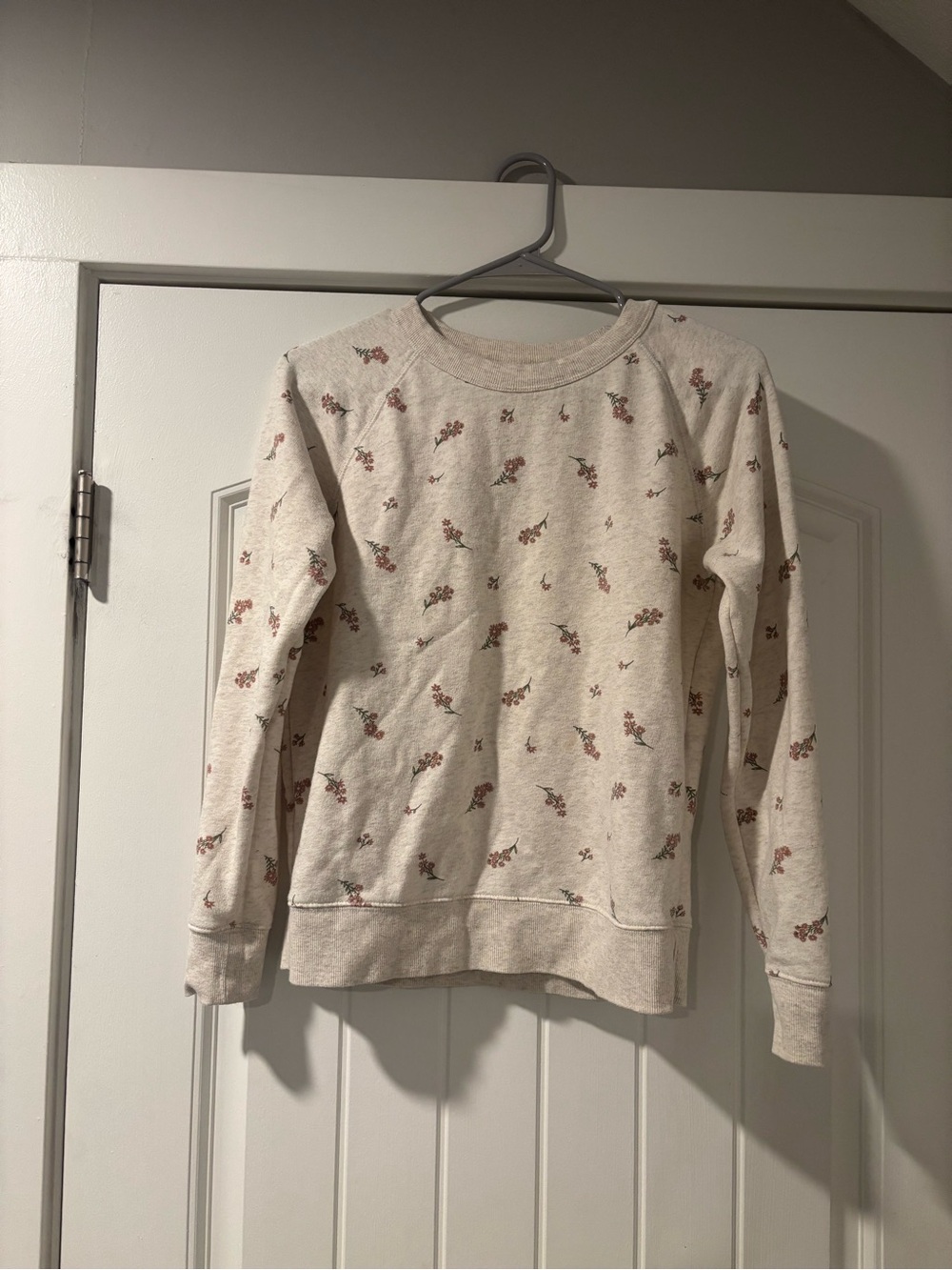 Old Navy Cream Crewneck Sweatshirt with Pink Floral Print